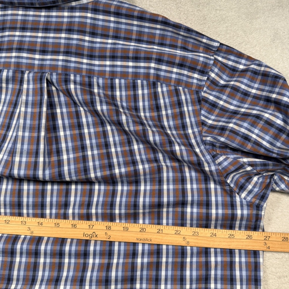 Duluth Trading Co Button Down Mens‎ XLT Blue Brown Plaid WrinkleFighter Shirt - Picture 5 of 5